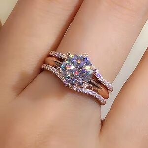 Elegant Rose Gold and Silver Women's Ring Set